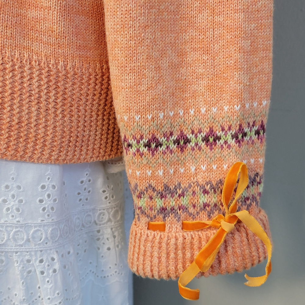 Vintage Tiara Fair Isle Knit Sweater Button Up Cardigan Orange Velvet Ribbon 3X - Picture 5 of 11